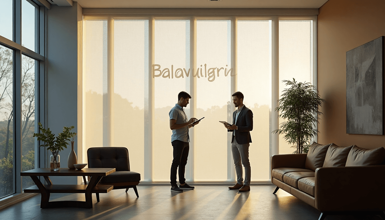 Professional adjusts smart window coverings for privacy in contemporary Durban lounge.