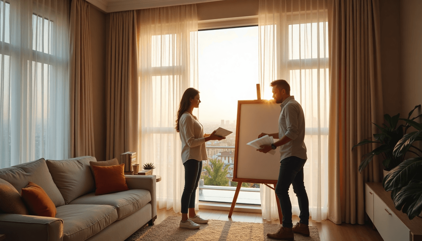 Consultation about window coverings in bright Durban living room