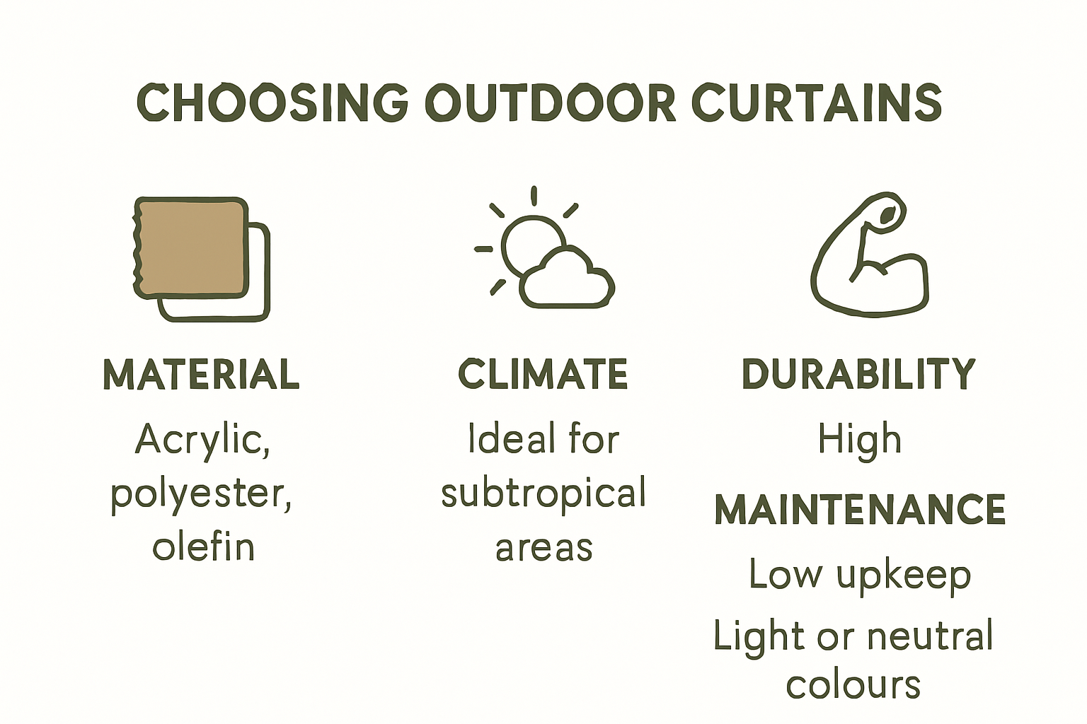 Infographic comparing outdoor curtain decision factors
