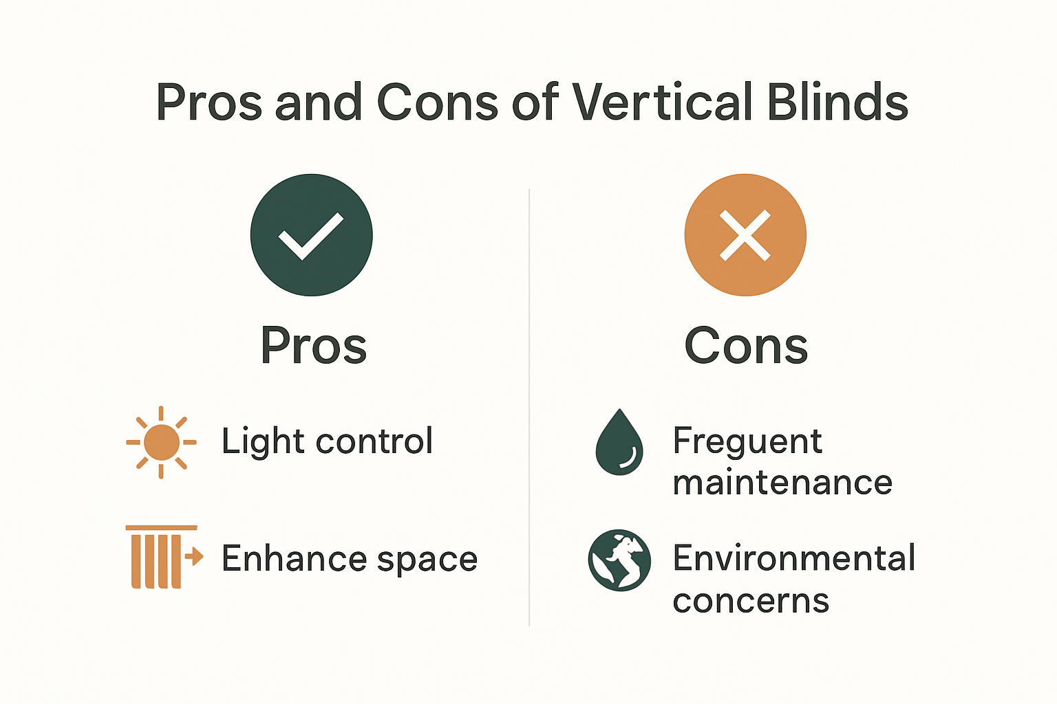 Comparison infographic showing pros and cons of vertical blinds
