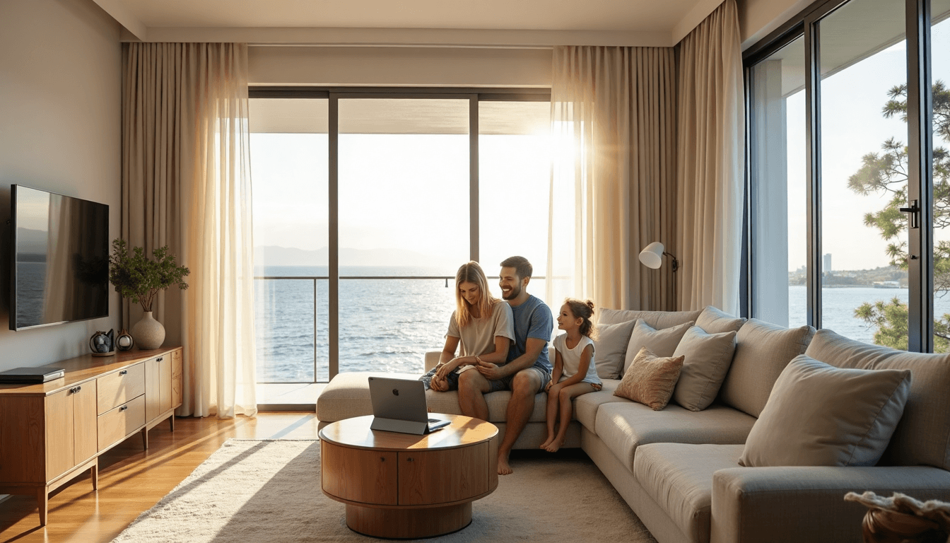 Durban family living room with large windows and smart blinds
