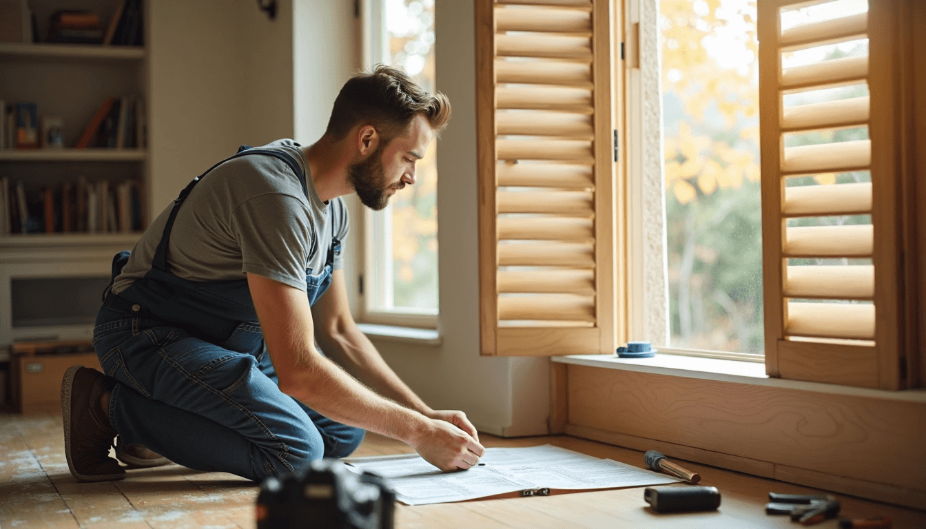 Installer precisely fitting wooden shutters with focus on noise control
