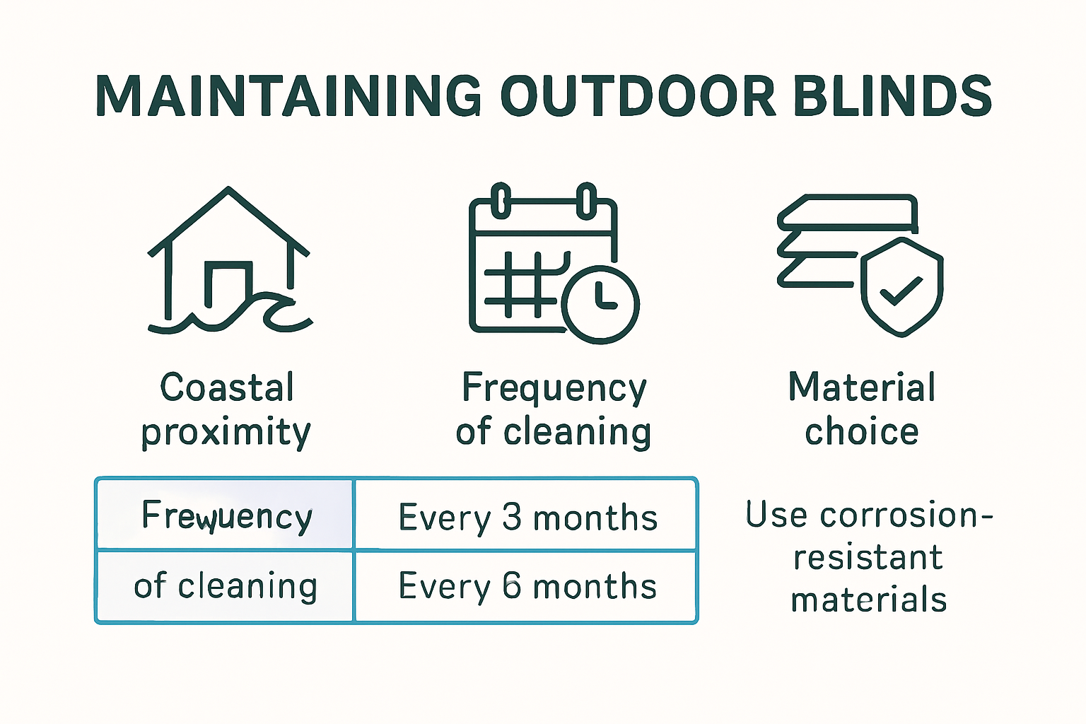 Infographic showing outdoor blinds maintenance schedules and tips