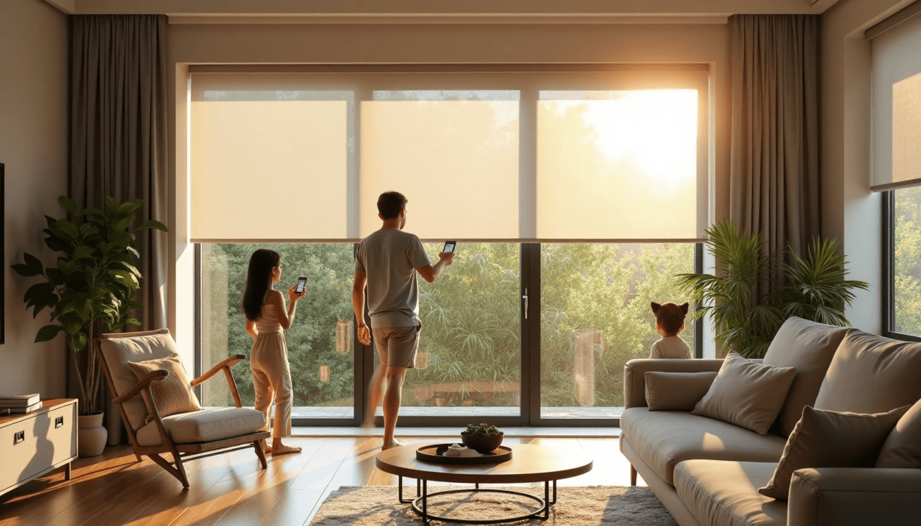 Luxury Durban home with family using motorised blinds controls