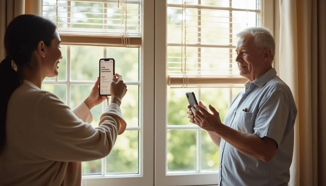 Residents compare adjusting manual and motorised blinds in living room