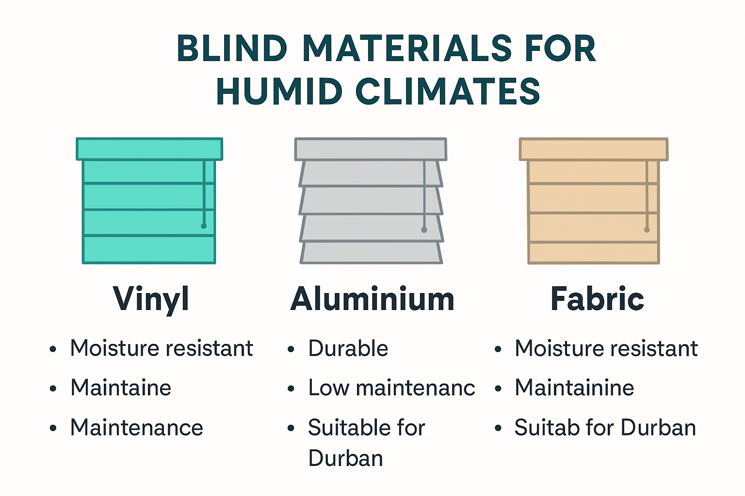 Comparison chart of commercial blind materials for humid climates