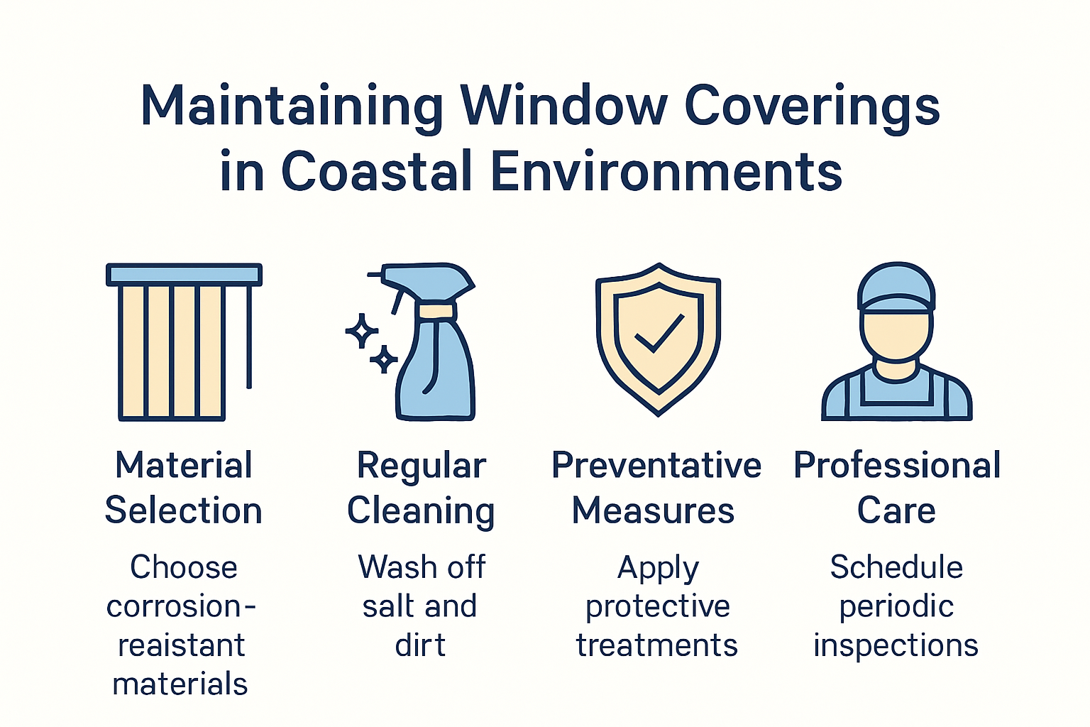 Infographic summarizing window covering maintenance steps