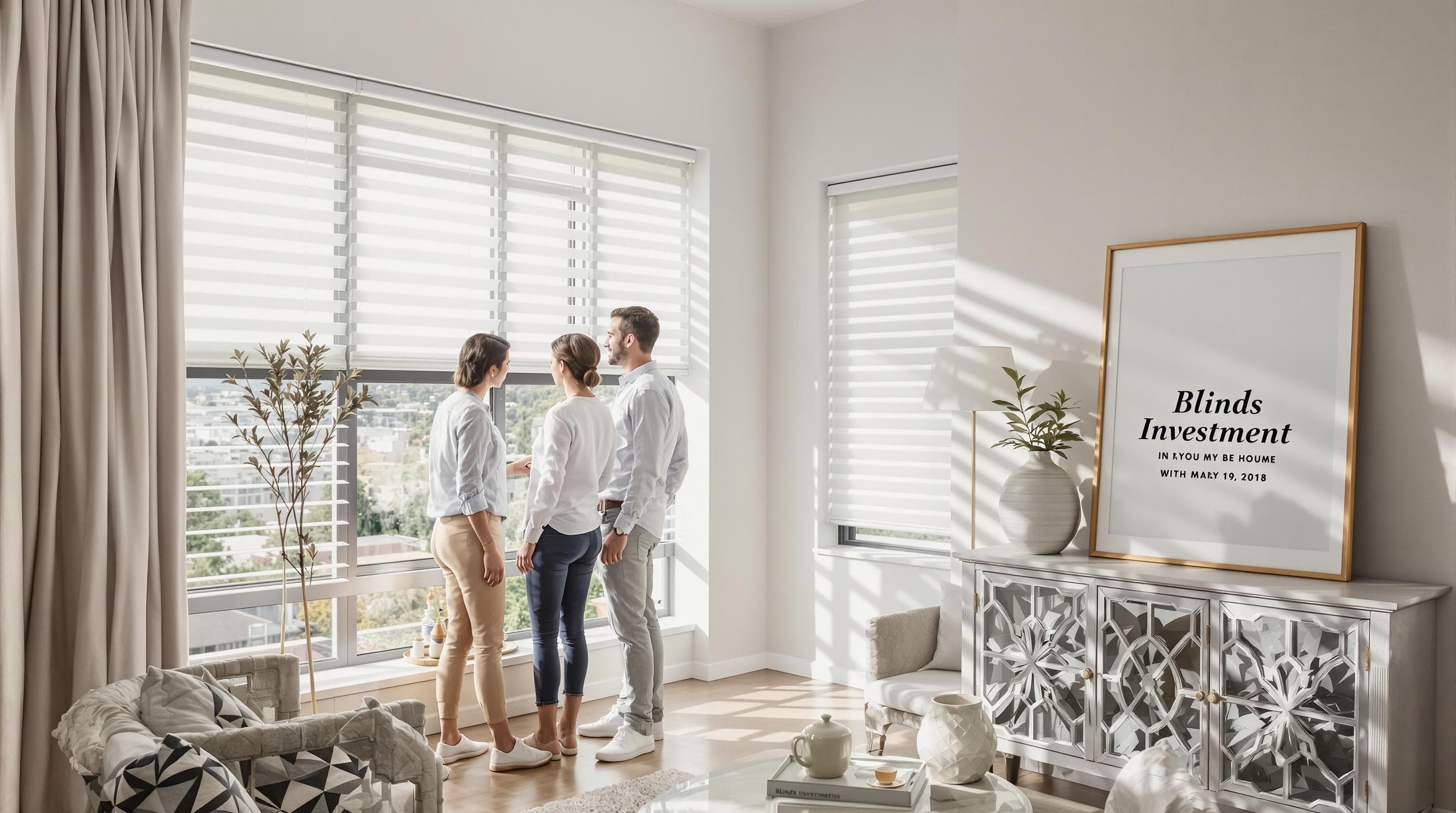 Couple admires stylish blinds in modern Durban living room