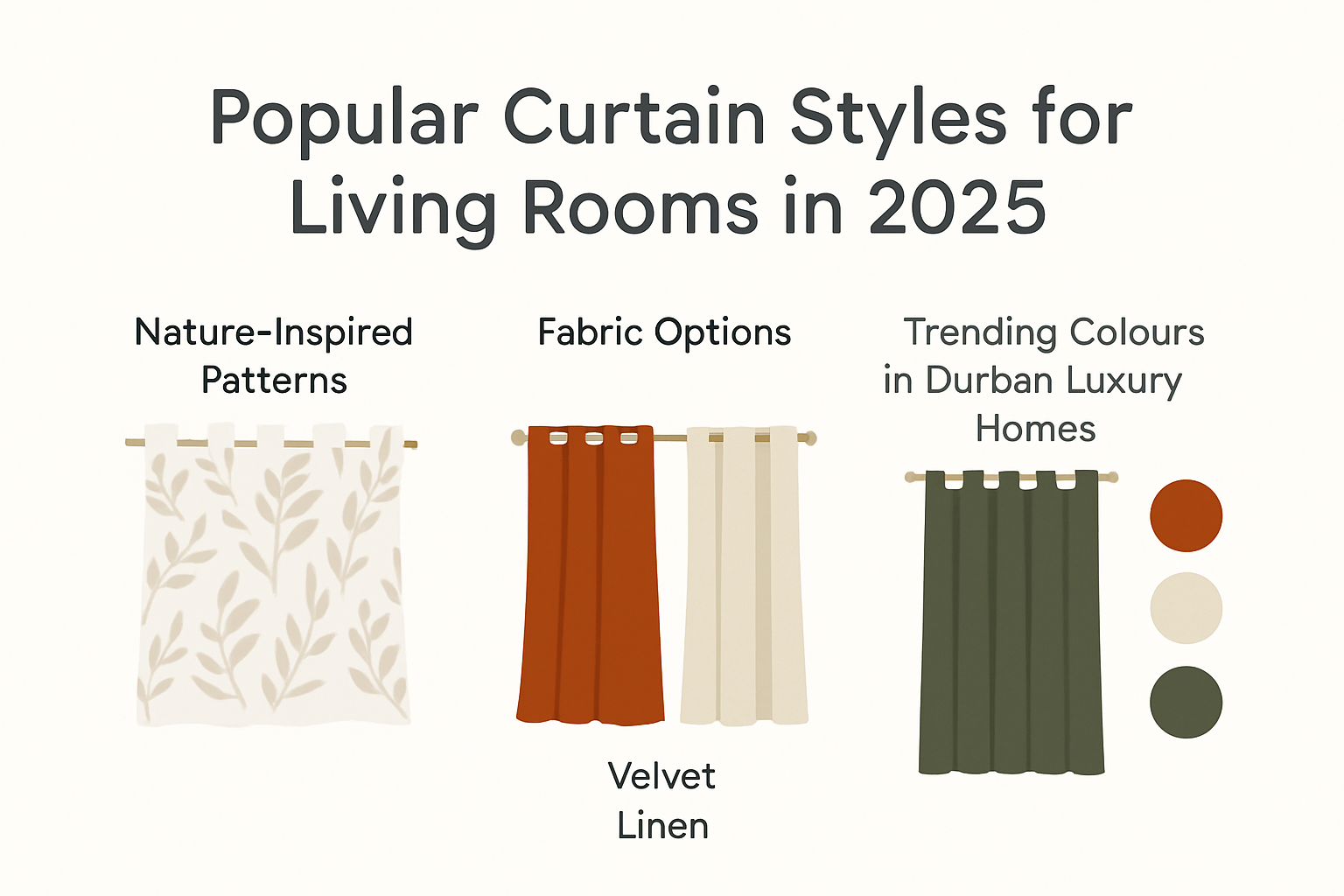 Infographic showing popular 2025 living room curtain styles