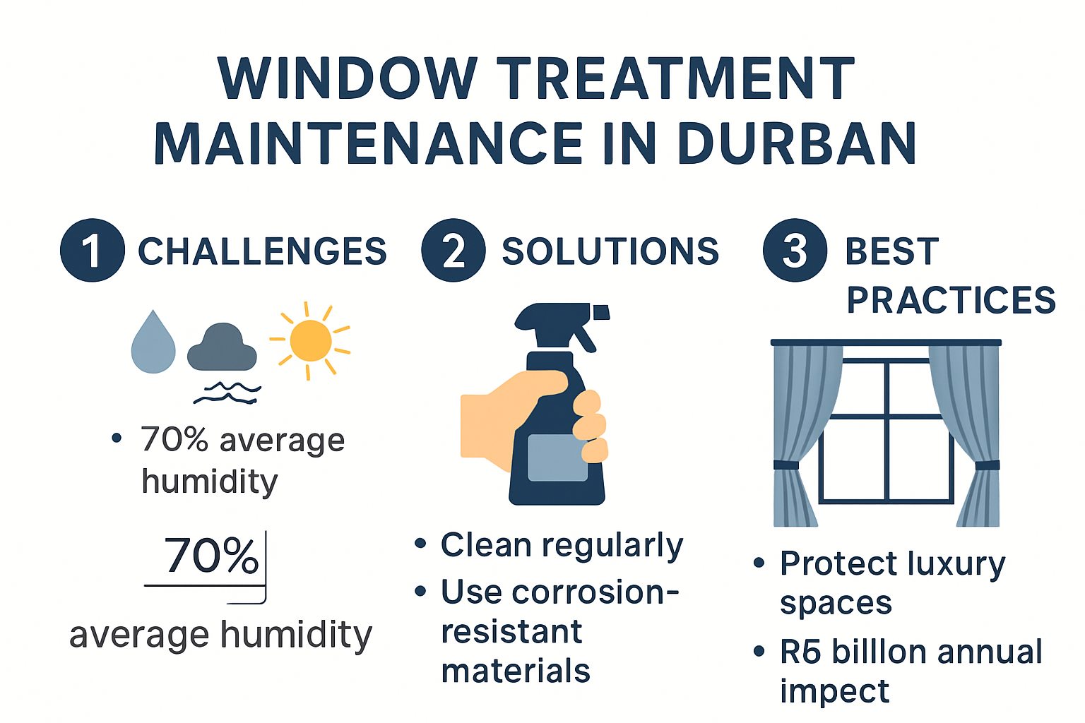 Infographic showing window treatment maintenance best practices in Durban luxury spaces