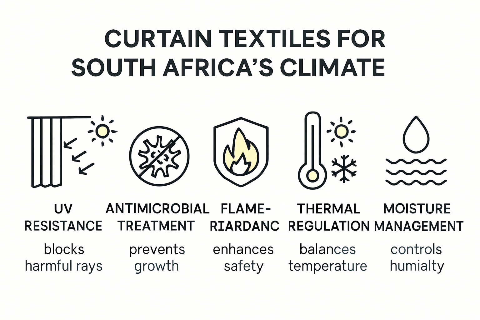Infographic comparing curtain textile features for climate resilience