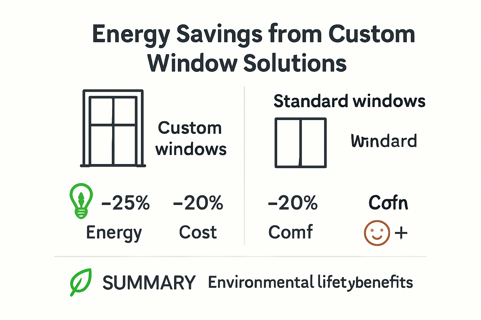 Infographic comparing energy savings and benefits of custom window solutions