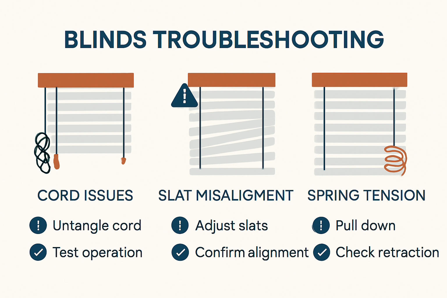 Graphic explaining causes and fixes for stuck blinds