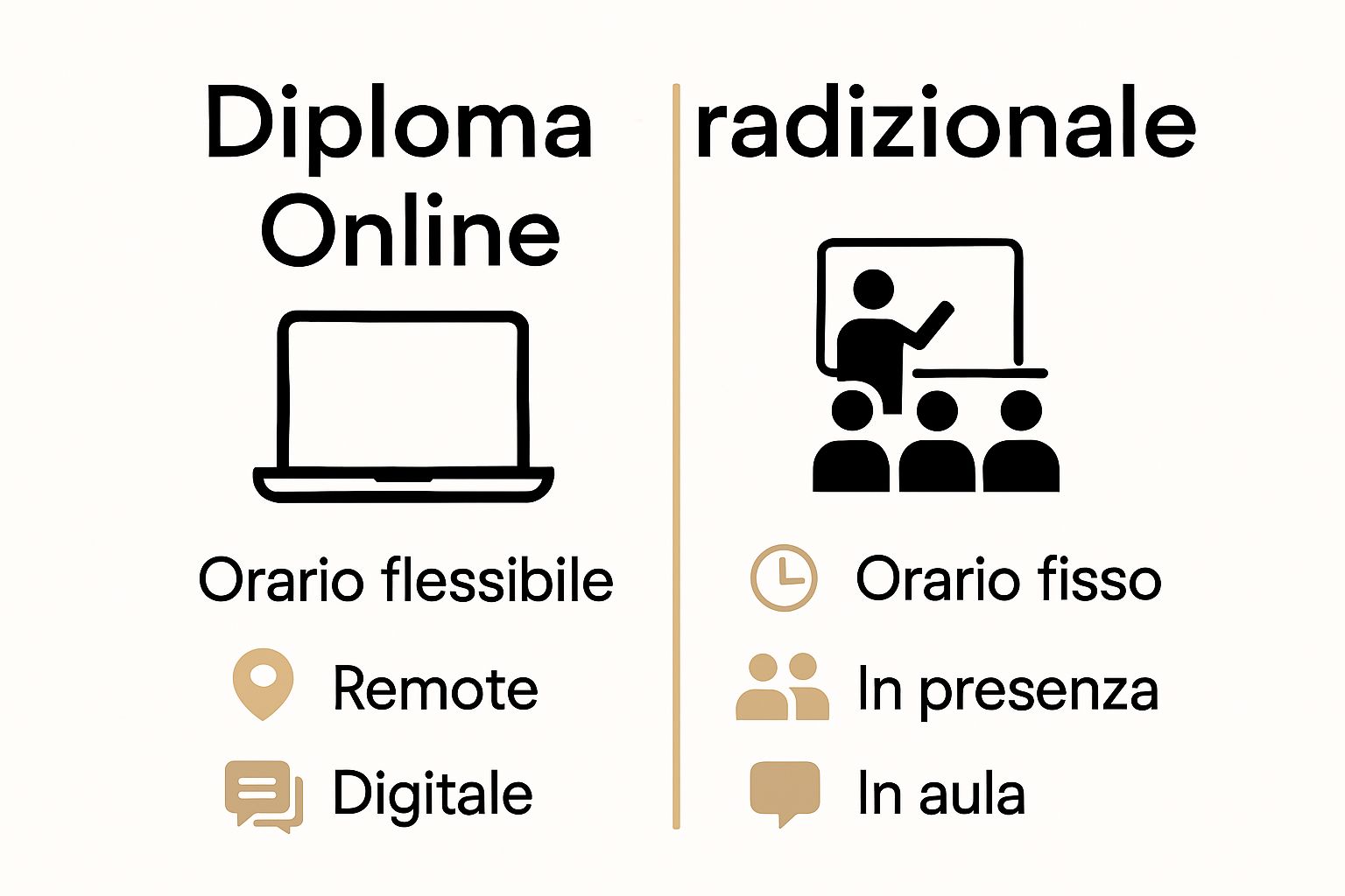 Confronto visivo tra diploma online e diploma tradizionale