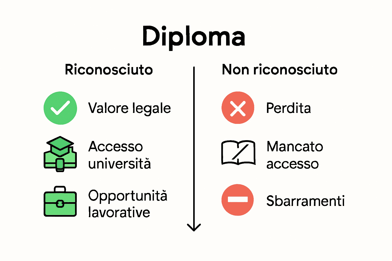 Confronto visivo tra diploma riconosciuto e non riconosciuto