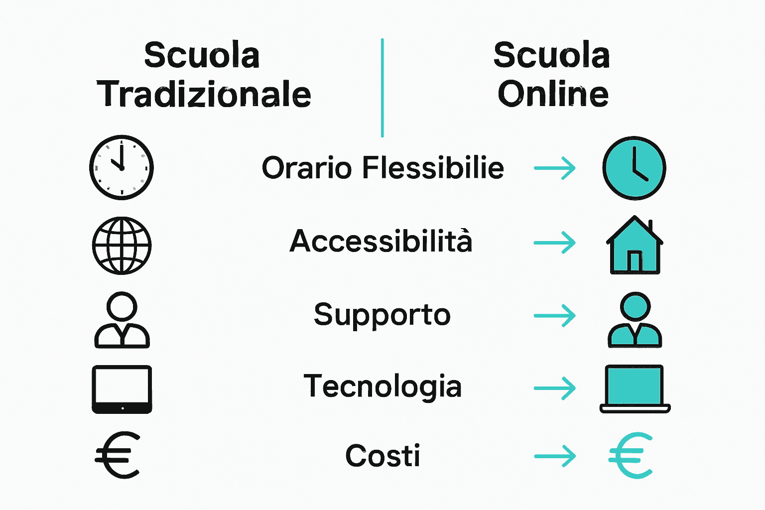 Infografica confronto tra scuola tradizionale e online