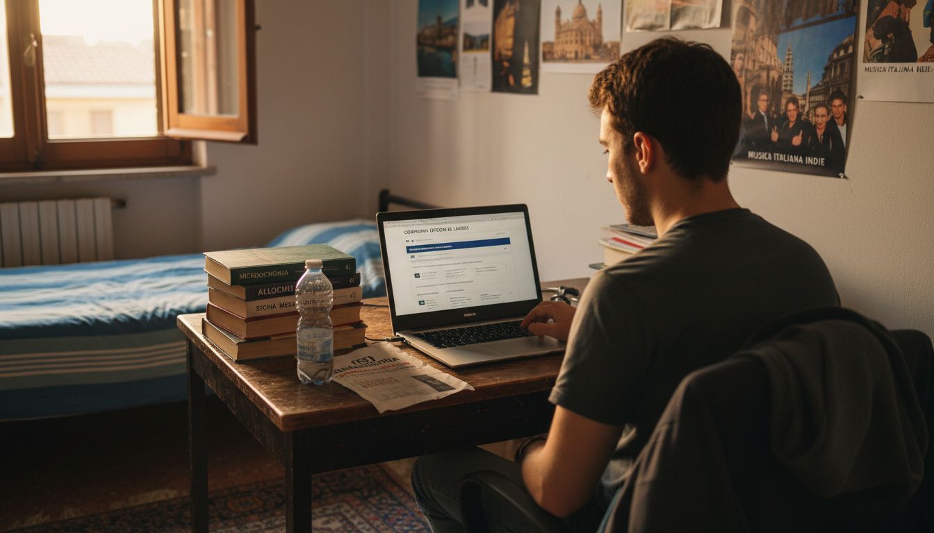 Uno studente davanti al computer mentre valuta quale percorso di studi intraprendere.