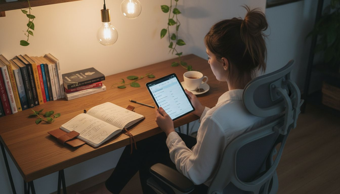 Una studentessa tiene sotto controllo i propri obiettivi di studio.