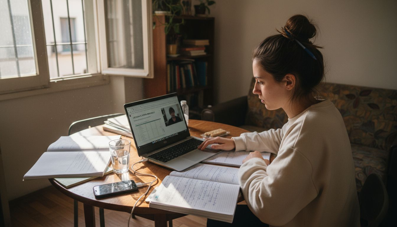 Studente impegnato nelle lezioni online da casa