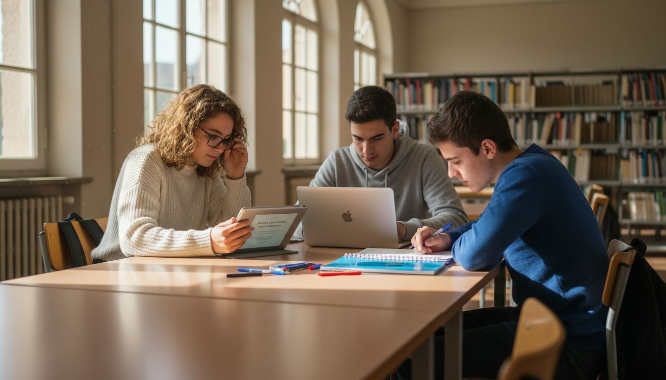 Gli studenti lavorano insieme utilizzando dispositivi digitali, condividendo idee e collaborando in modo innovativo grazie alla tecnologia.