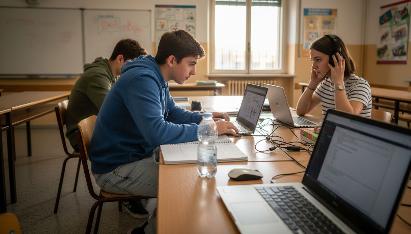Gli studenti lavorano al computer all’interno di un’aula protetta.