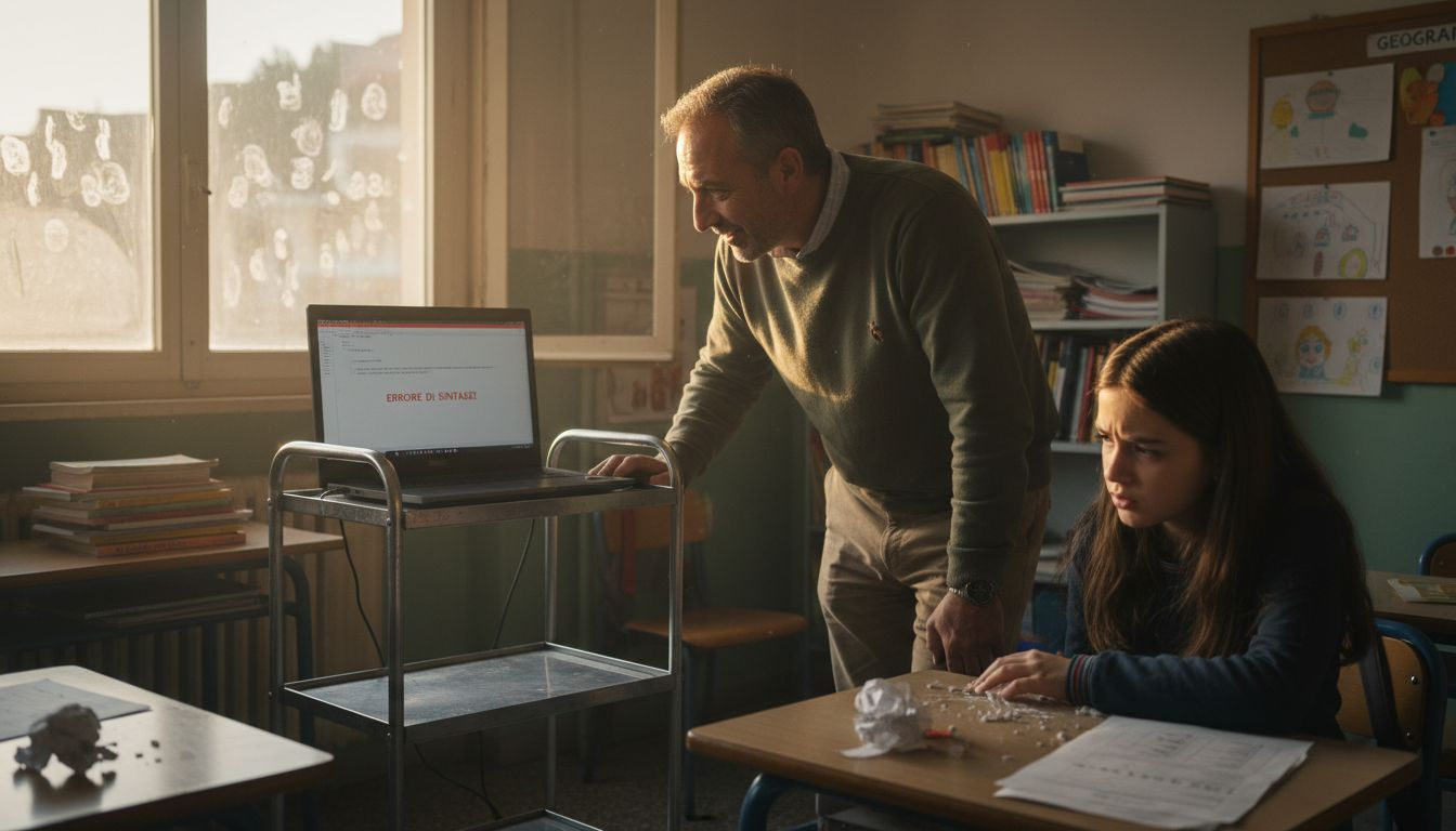 Insegnante che affianca uno studente nell’utilizzo del computer in classe