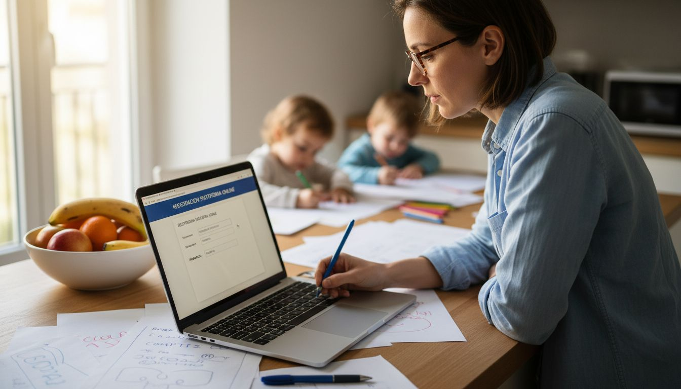 Una donna carica dei documenti su una piattaforma online.