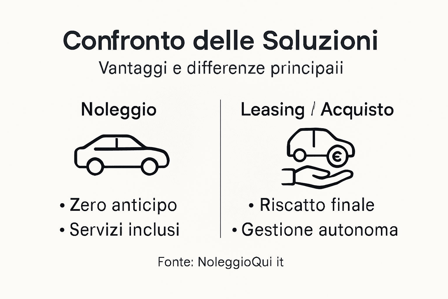 Un’infografica che mette a confronto affitto, leasing e acquisto