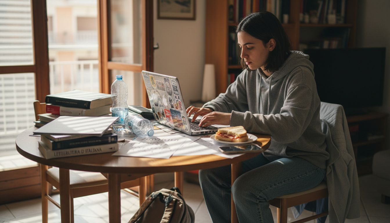 Ragazzo che studia online seduto alla scrivania di casa