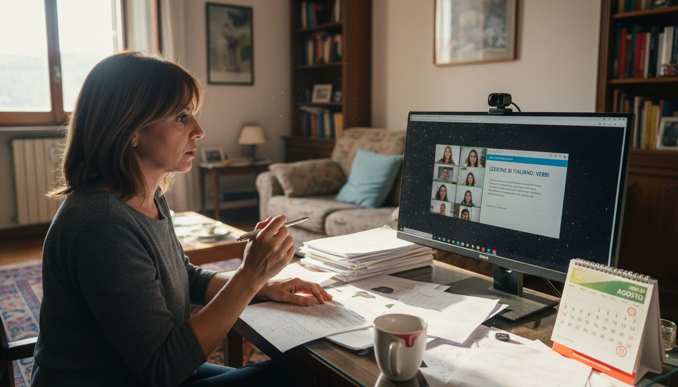 Insegnante che tiene lezione online direttamente da casa