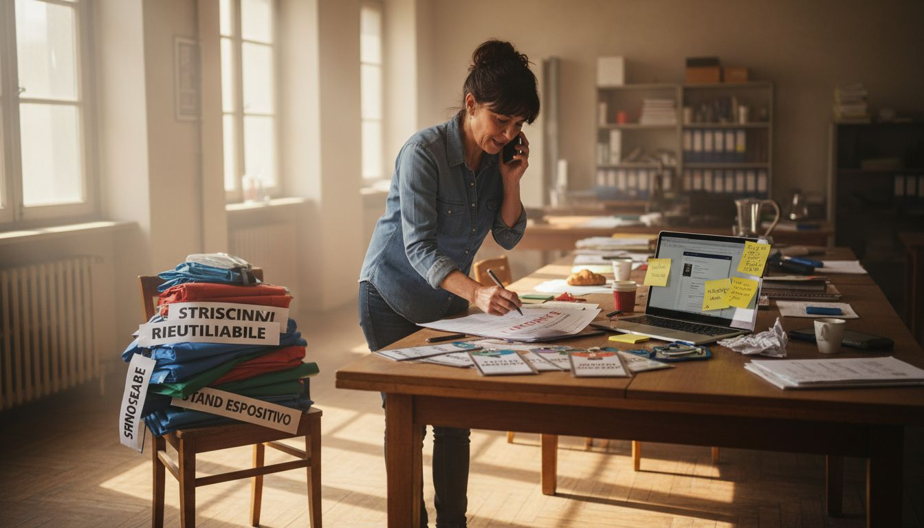 Organizzatore di eventi che gestisce le attività utilizzando strumenti digitali per il noleggio