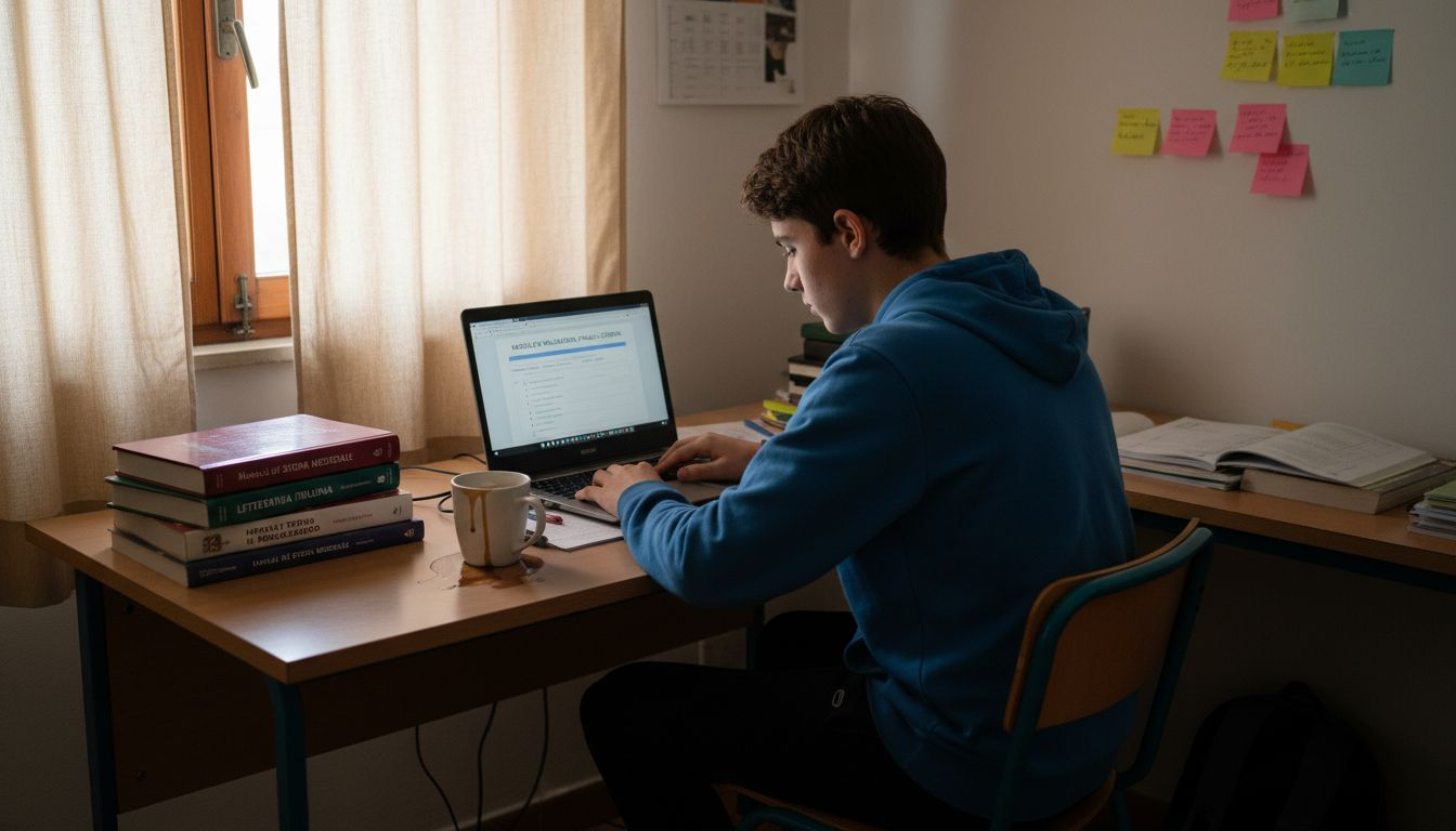 Uno studente alle prese con la compilazione di un questionario di valutazione online