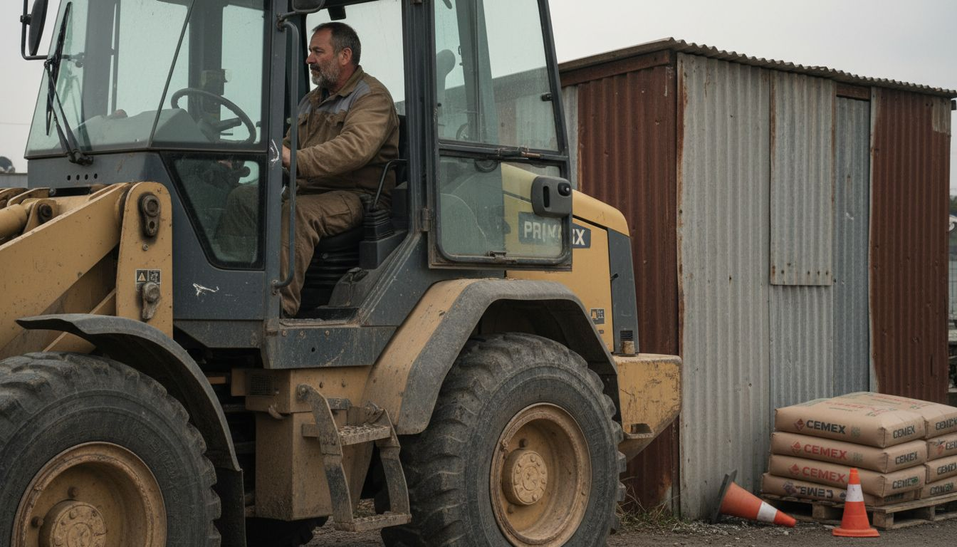 Un operaio al lavoro in cantiere mentre utilizza i macchinari