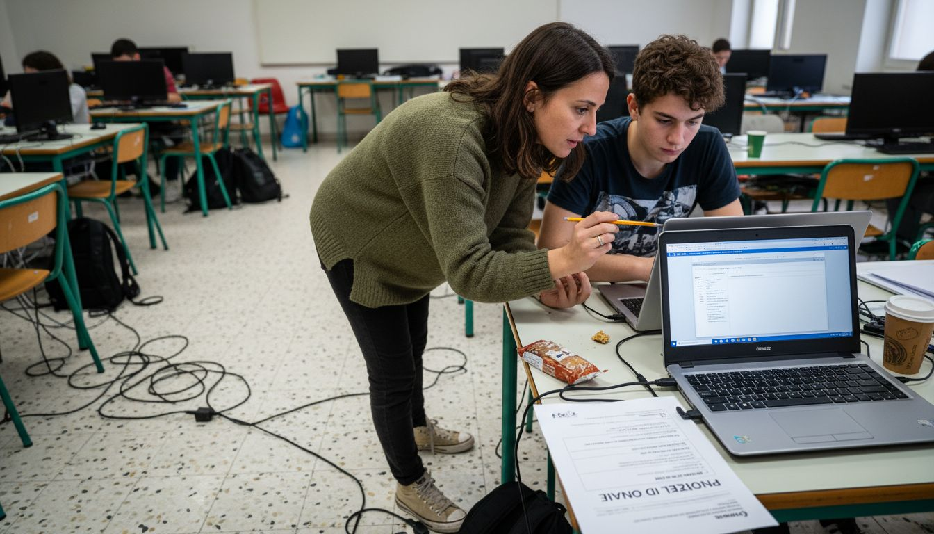 Insegnante che supporta uno studente durante una lezione online