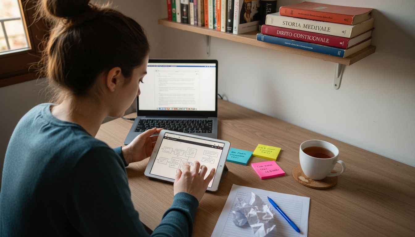 Una donna organizza il suo percorso di studio utilizzando un tablet.