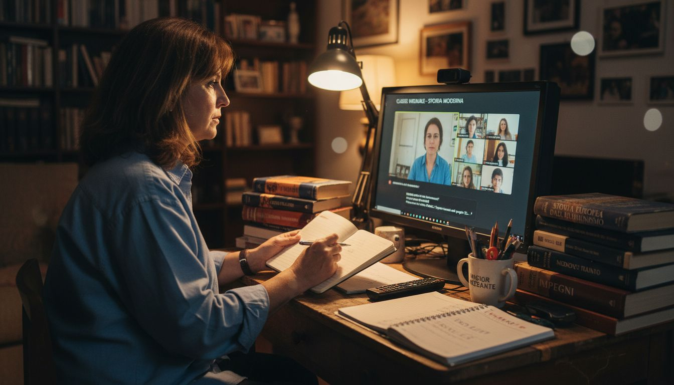 L’insegnante partecipa attivamente alla lezione online direttamente da casa.