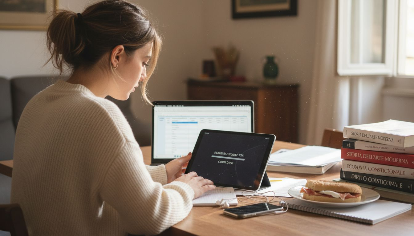 Una studentessa sfrutta la tecnologia per tenere sotto controllo il proprio percorso di studio.