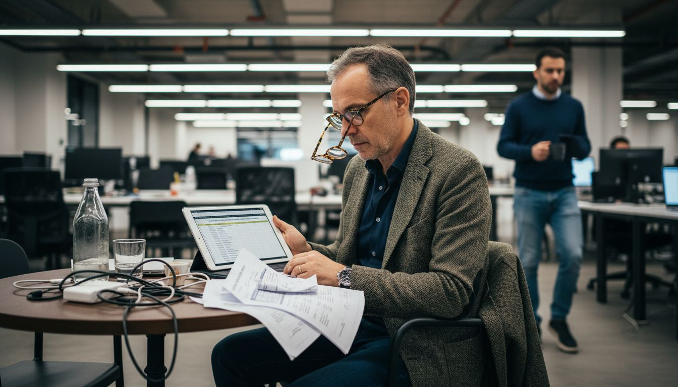 Uomo che utilizza strumenti digitali per studiare