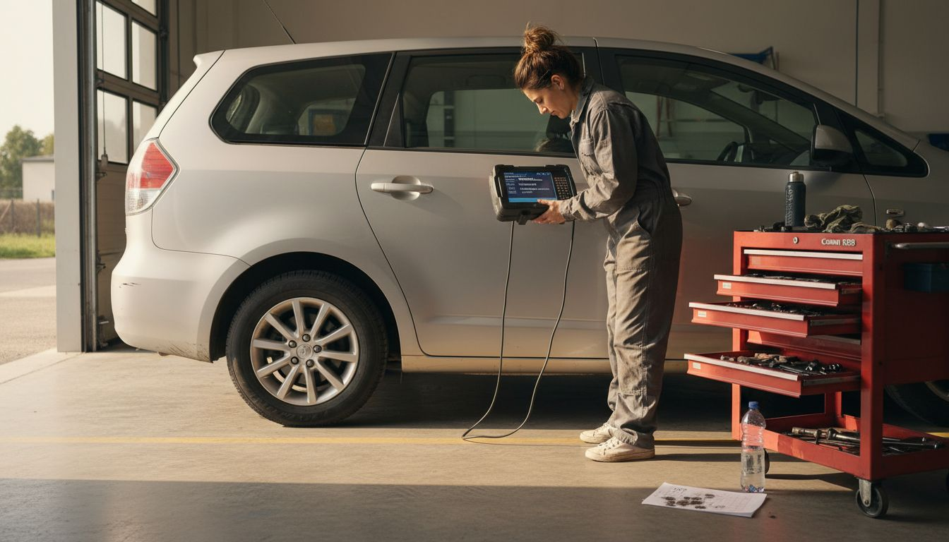 Un tecnico effettua un controllo su una vettura a noleggio di ultima generazione.