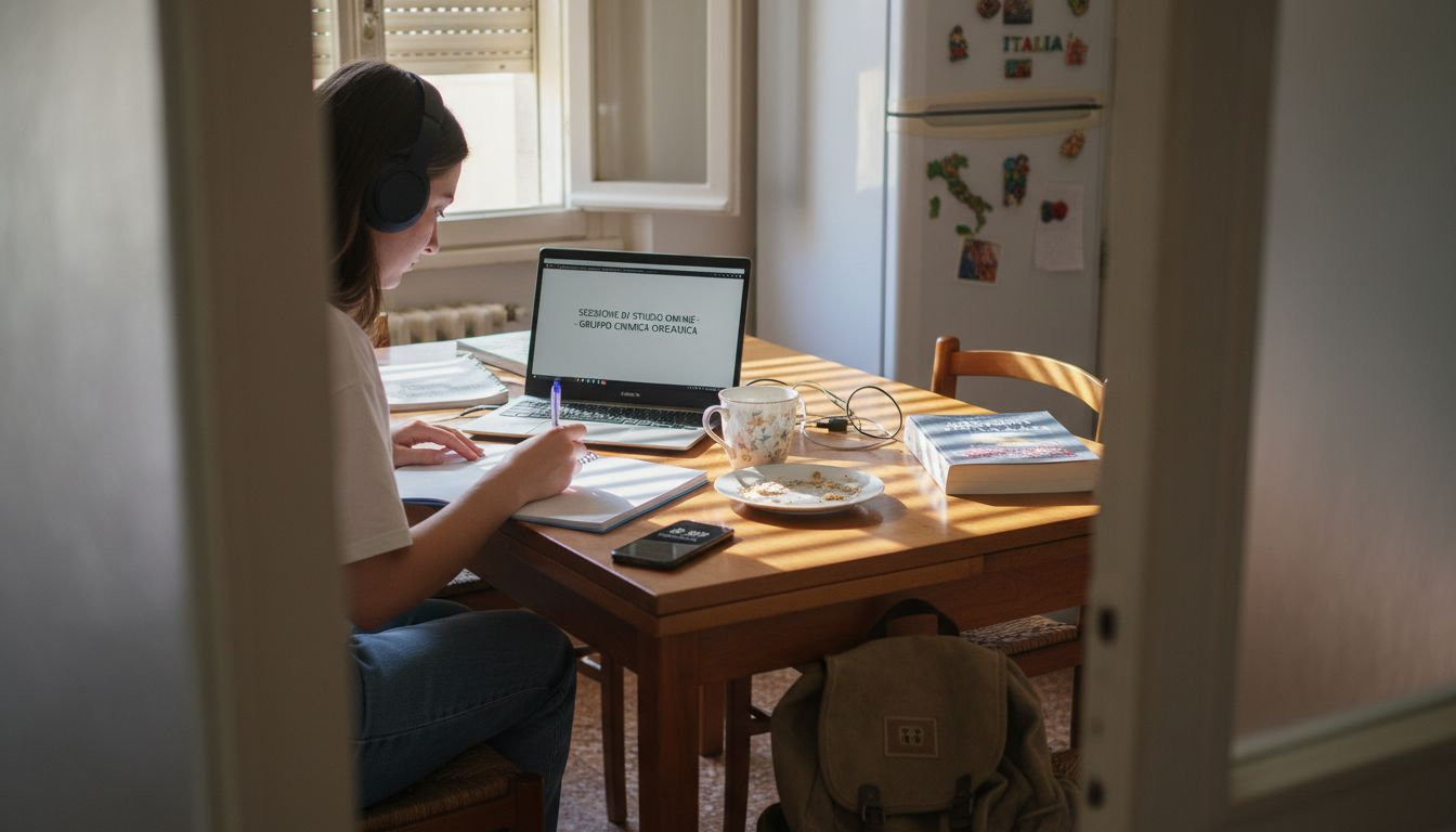 Ragazzo concentrato mentre studia online comodamente da casa