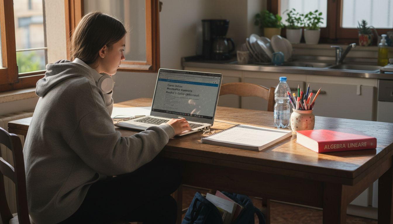 Studente concentrato al computer nella propria zona studio di casa