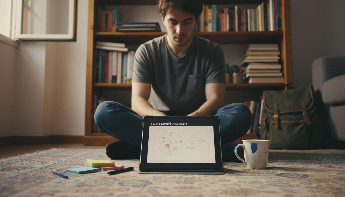 Ragazzo che studia da casa utilizzando strumenti digitali