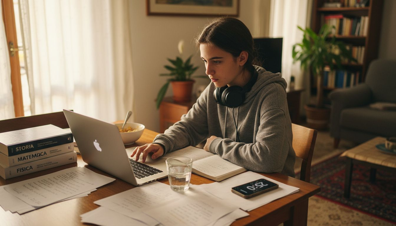 Ragazzo che frequenta il liceo online per conseguire il diploma