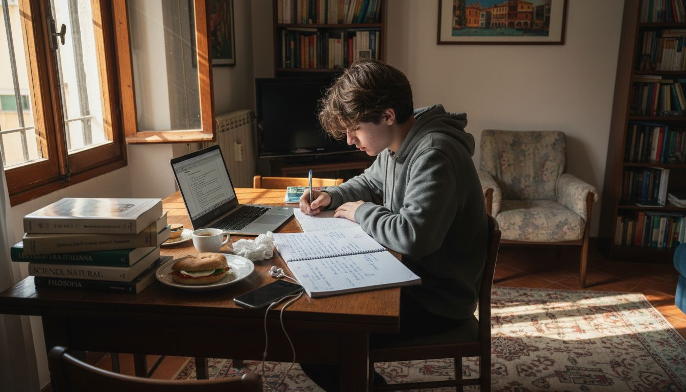 Studente che utilizza il computer portatile per apprendere attraverso contenuti multimediali