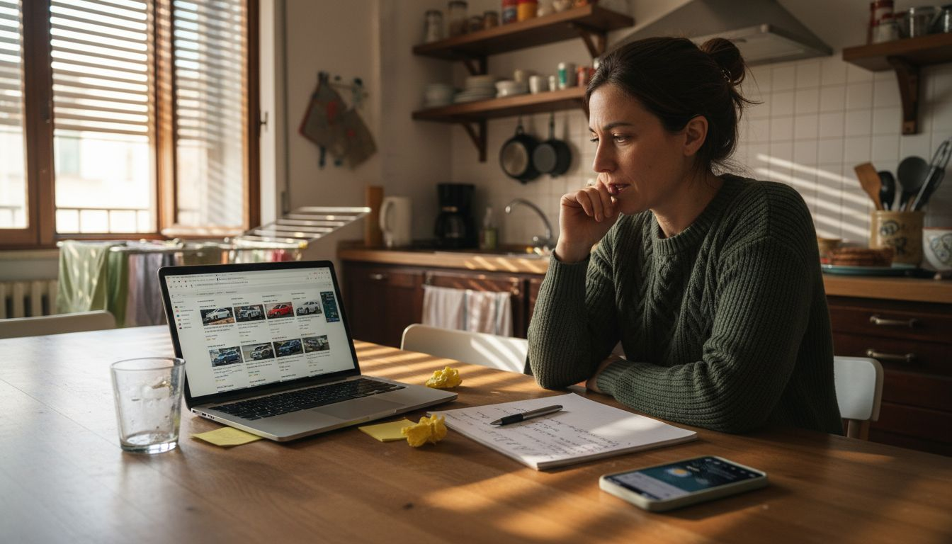 Una donna confronta le offerte di noleggio auto comodamente da casa