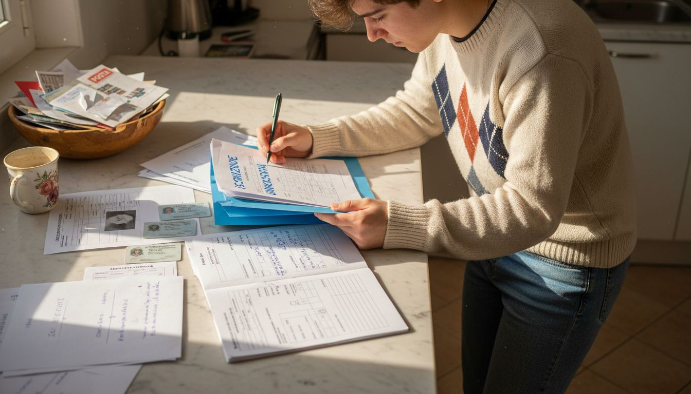 Persona che esamina i documenti delle domande di iscrizione scolastica