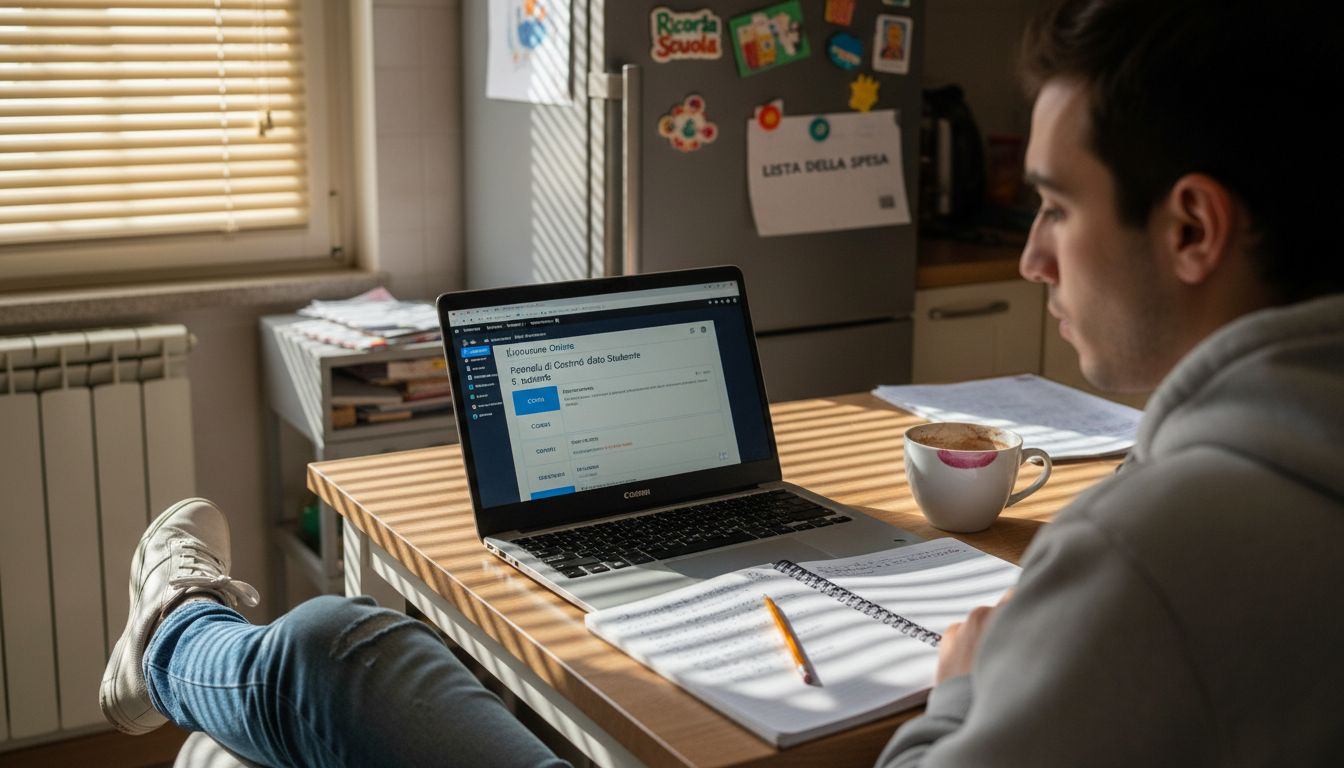 Studente impegnato in una lezione online al computer