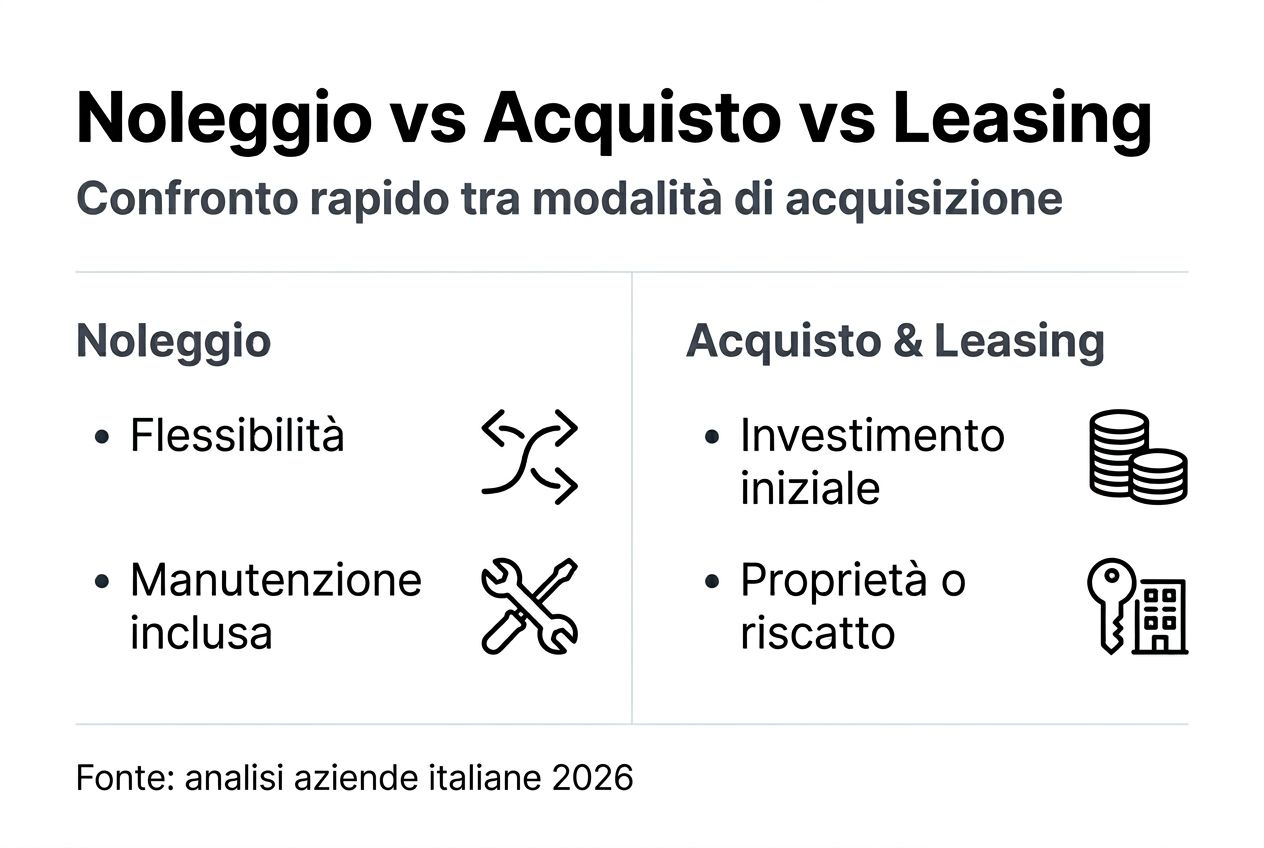 Infografica: differenze e vantaggi tra noleggio, acquisto e leasing