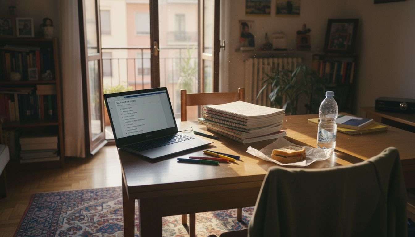 Studente che segue le lezioni online dalla propria postazione di studio a casa