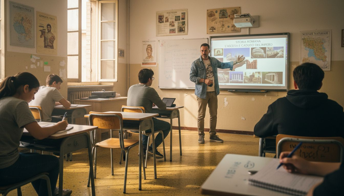 L’insegnante illustra la lezione servendosi della lavagna interattiva, coinvolgendo così tutta la classe.